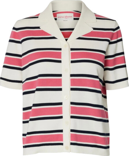 Selected Slfamour Ss Knit Polo Cardigan   Cream   S