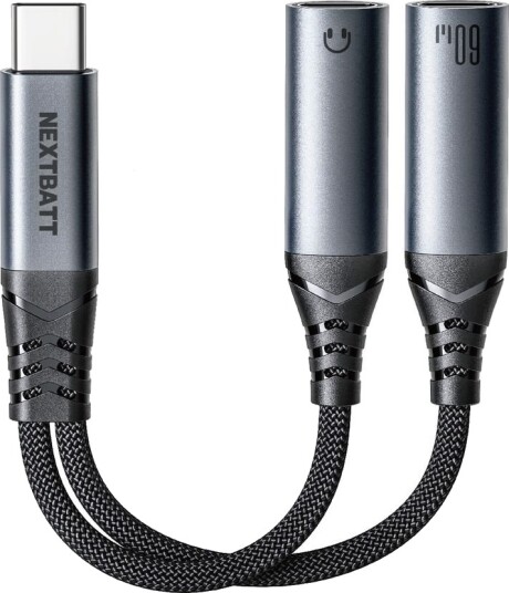 NEXTBATT 2-i-1 lydadapter USB-C til dobbel USB-C-kabel - svart