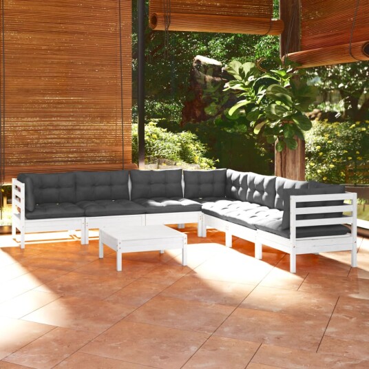  Hagesofagruppe med puter 8 deler hvit heltre furu 3096798