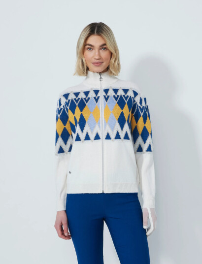 Daily Sports Placed Argyle Cardigan Lined - White - M Daily Sports Placed Argyle Cardigan Lined - White - M