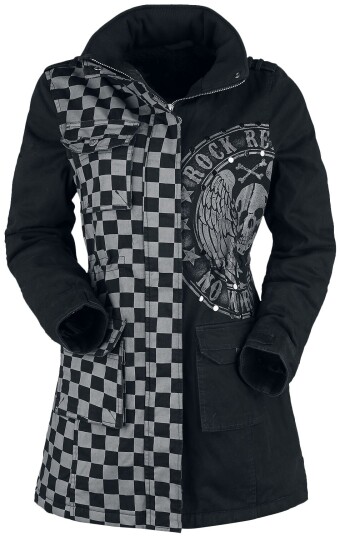 Rock Rebel by EMP Vinterjakke Black/Grey Jacket with Studs and Print S til XXL Damer grå-svart
