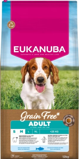 Eukanuba Tørrfôr Adult Grain Free Small & Medium Med Sparepakke Havfisk 2 X 12 kg Eukanuba Tørrfôr Adult Grain Free Small & Medium Med Sparepakke Havfisk 2 X 12 kg