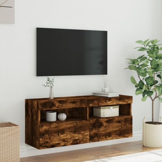 vidaXL Vegghengt TV-benk med LED røkt eik 100x30x40 cm 8721012257993