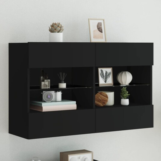 vidaXL Vegghengt TV-benk med LED svart 98,5x30x60,5 cm 8721012256910