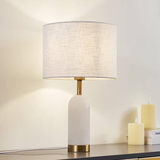 Lindby bordlampe alabast hvit/gull Ø 30 cm marmor E27