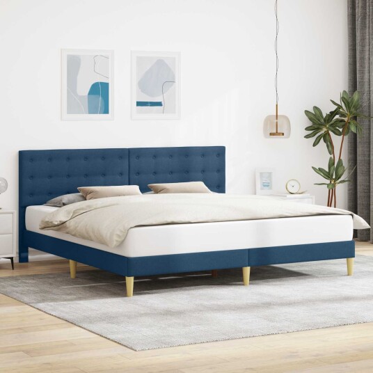 Sengestamme med hodegjerde Blå 180 x 200 cm Stoff