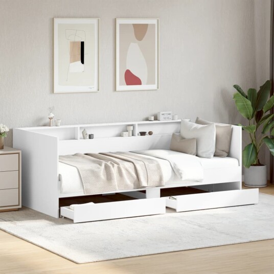 Dagseng med skuffer hvit 90x190 cm konstruert tre 8721102625060