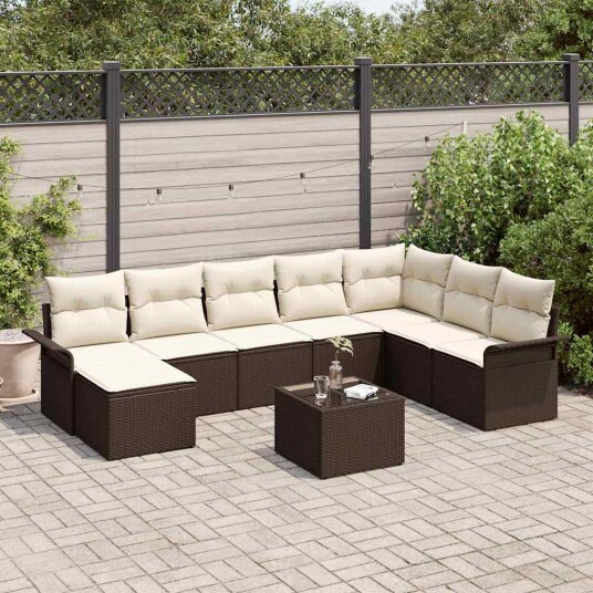Hagesofa Set med pute med lagring 9 pcs Grå Poly rattan