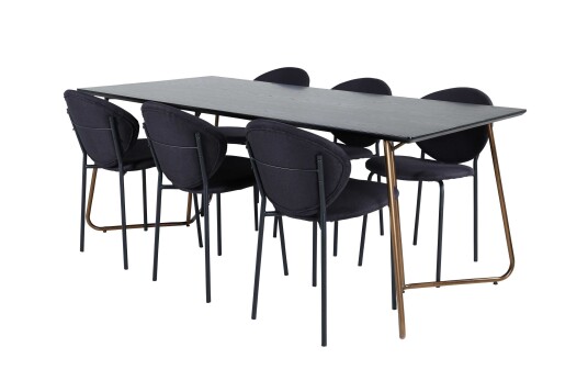 Venture Design Petra & Vault spisegruppe Svart/svart 6 stoler & bord 190 x 90 cm