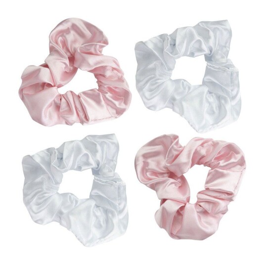 Brushworks Pink & White Satin Scrunchies 4pcs Brushworks Pink & White Satin Scrunchies 4pcs