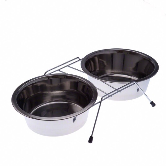 Zooplus Exclusive Dobbel Matskål I Rustfritt Stål Med Stativ 2 X 350 ml Ø 13 cm