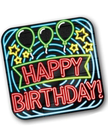 STORT Happy Birthday Pappskilt 50x50 cm Neon Party