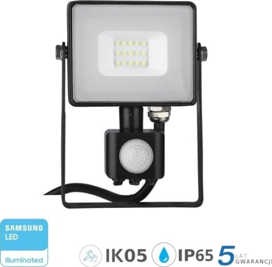 V Tac Led Projektør 10W 4000K Med Bevegelsessensor Svart