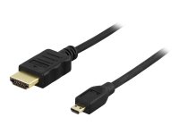 Deltaco HDMI-kabel 2 m med Ethernet, mikro-HDMI til HDMI, svart