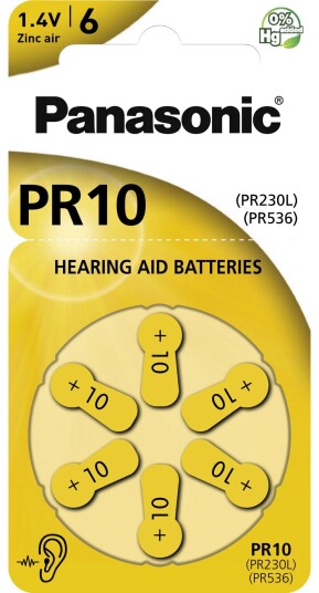 Panasonic PR10 Høreapparatbatterier - 6-pack Sinkluft Sølv Panasonic PR10 Høreapparatbatterier - 6-pack Sinkluft Sølv