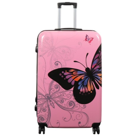 Borg Living Stor koffert - Hardcase koffert med motiv - Sommerfugl rosa - Eksklusiv lettvekt koffert Borg Living Stor koffert - Hardcase koffert med motiv - Sommerfugl rosa - Eksklusiv lettvekt koffert