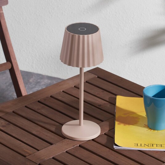 Lindby Esali LED-bordlampe, batteri, sandbeige