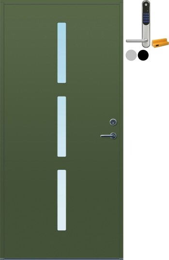 Ytterdør Bygg1 Forus 02 Klarglass med Yale Entrus BxH: 100x210 cm, Høyre, NCS S-6020-G30Y, Grønn, Yale Sølv Ytterdør Bygg1 Forus 02 Klarglass med Yale Entrus BxH: 100x210 cm, Høyre, NCS S-6020-G30Y, Grønn, Yale Sølv