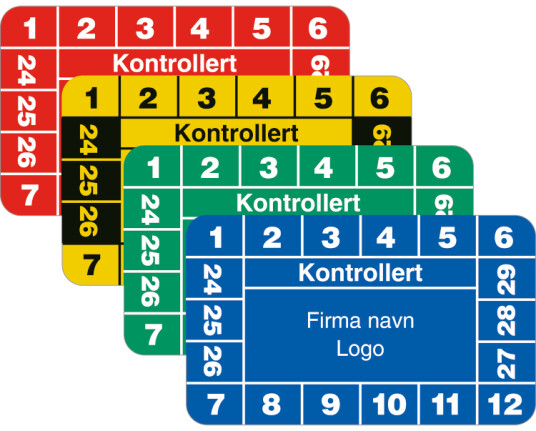 Kontrollmerker - Kontrollert - med logo/firmanavn - flere farger