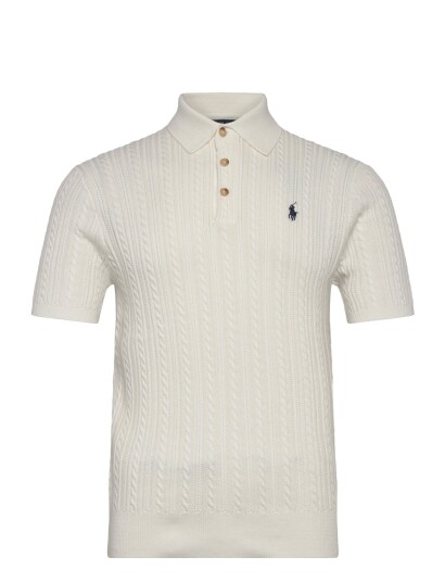 Polo Ralph Lauren Cable Knit Cotton Polo Collar Sweater   CreaM