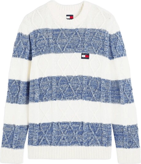 Tommy Jeans Tjm Reg Striped Cable Sweater White M