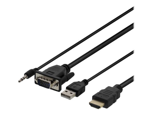 Deltaco HDMI-kabel 2 m med VGA, Lyd og USB Strøm