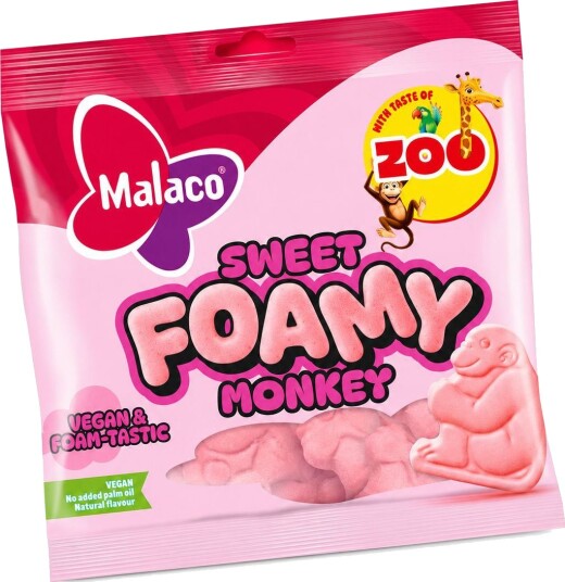 Malaco Zoo Foamy Monkey Skumgodteri med Fruktsmak 115 gram