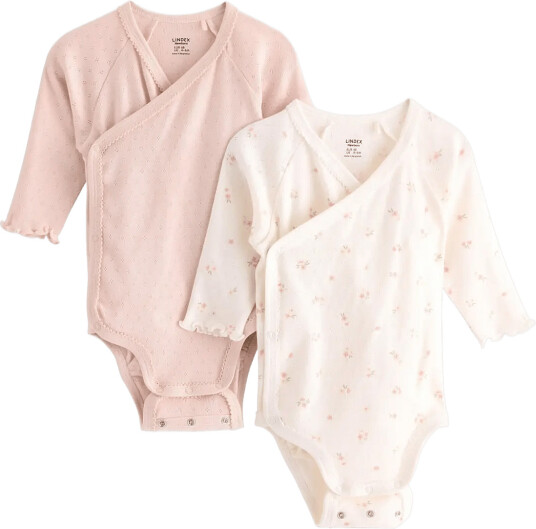 Lindex 2 Pack Wrap Bodysuits In Pointelle Pink 68