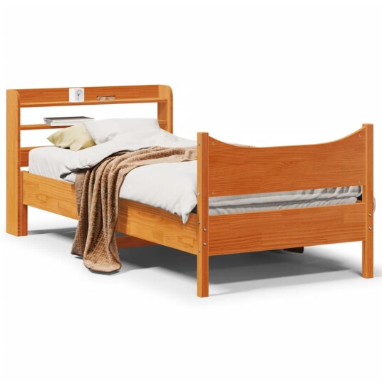 Sengeramme med hodegavl voksbrun 90x190 cm heltre furu 3307067