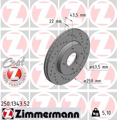 Bremseskive ZIMMERMANN 250.1343.52 Bremseskive ZIMMERMANN 250.1343.52