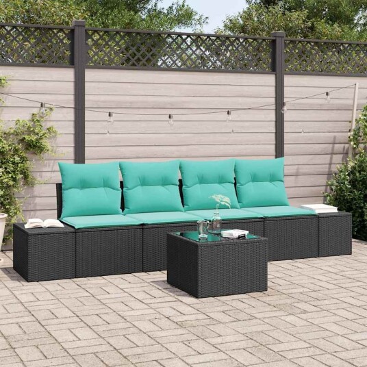 vidaXL Hagesofa Set 5 stk. Svart og turkis polyrotting