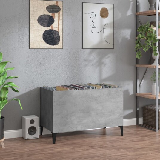 Hifi benk betonggrå 74,5x38x48 cm konstruert tre Hifi benk betonggrå 74,5x38x48 cm konstruert tre