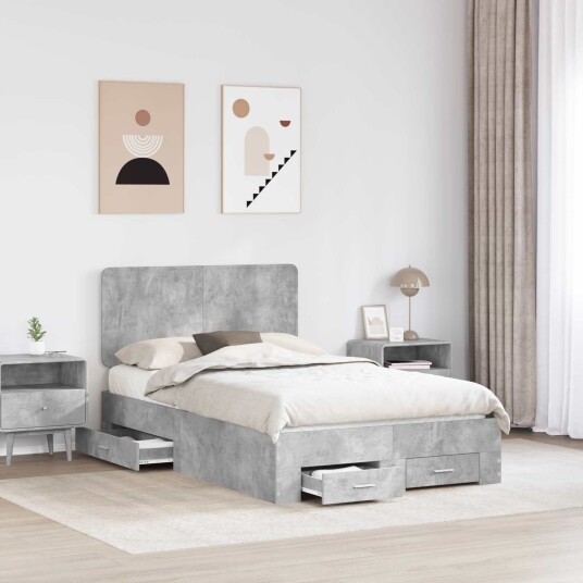  Sengestamme med skuff Betonggrå 135 x 190 cm Konstruert tre