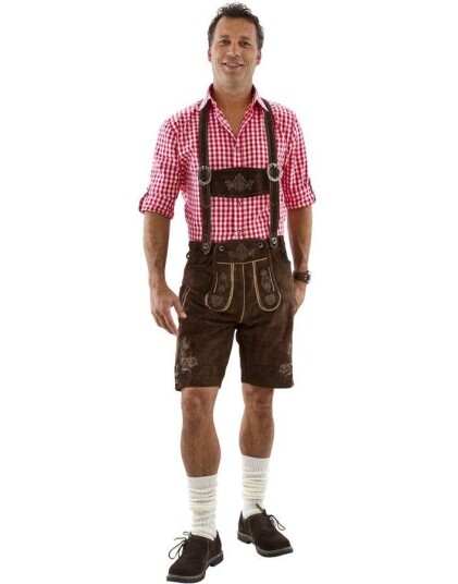 Autentisk Brun Kort Lederhosen i 100% Kvalitetskinn Strl L/XL