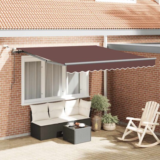 Automatisk uttrekkbar markise med LED brun 300x250 cm