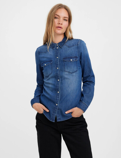 Vero Moda Vmmaria Ls Denim Slim Shirt Mix New Noos Blue S Vero Moda Vmmaria Ls Denim Slim Shirt Mix New Noos Blue S