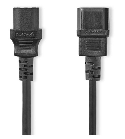 Nedis Strømkabel 3m IEC 320 C14 til C13 Nikkelbelagt Sort