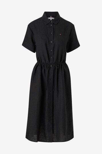 Tommy Hilfiger Kjole i lin Linen SS Midi Shirt DresSvart