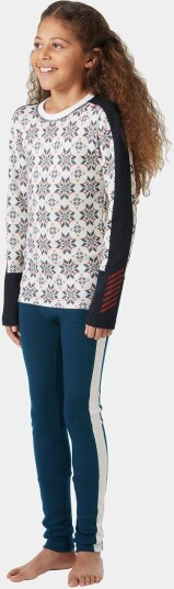 Helly Hansen Junior HH Lifa Merino Mellomvekt Undertøysett Med Mønster Marineblå 152
