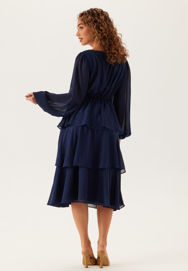 Goddiva Long Sleeve Tiered Midi Dress Goddiva Long Sleeve Tiered Midi Dress
