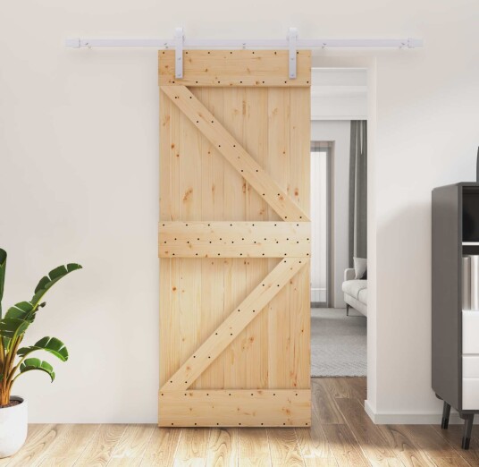vidaXL Skyvedør Naturlig og Hvit 85 x 210 cm Massiv Furu Tre