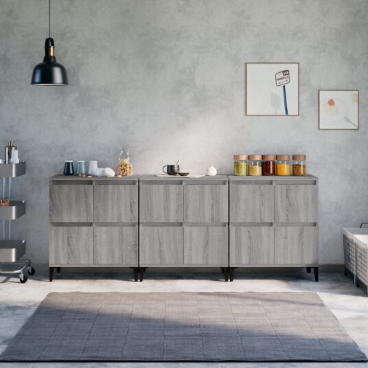 vidaXL Skjenker 3 stk grå sonoma 60x35x70 cm konstruert tre vidaXL Skjenker 3 stk grå sonoma 60x35x70 cm konstruert tre