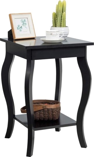 Sidebord med hylle med buede ben sofabord salongbord 40 x 40 x 60 cm svart