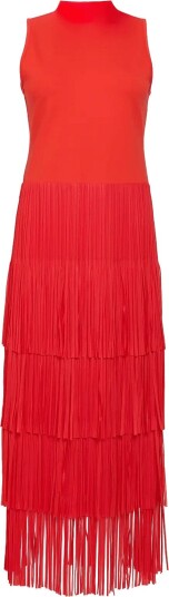 French Connection Hilde Jersey Mix Fringe Dress   ROUGE RED   L