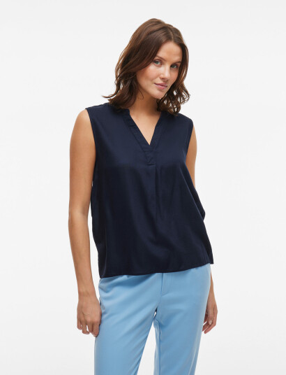 Vila Virosa V-Neck S/L Top - Noos - Navy - 34