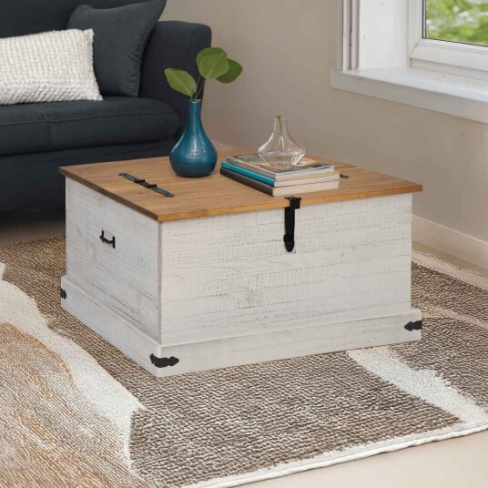 Oppbevaringskiste HALDEN hvit 91x91x47 cm heltre furu Oppbevaringskiste HALDEN hvit 91x91x47 cm heltre furu