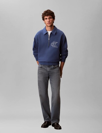 Calvin Klein Jeans Ls Dbl Knit Rib Logo Applique Zi Navy S