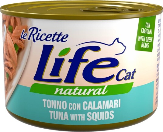 Life Cat Natural våtfôr Life Cat Le Ricette Tunfisk calamari grønne bønner 4 x 150 g