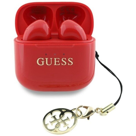 Guess Charm True Wireless øretelefoner med glanseffekt og klassisk logotrykk rød