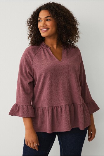 Ellos Plus Collection Topp i strukturert jersey Brun